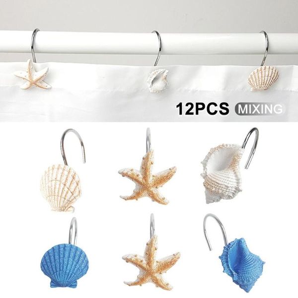 

other home decor 12pcs resin seashell conch shower curtain waterproof mildew-proof fabric with hooks hanging decoration bathroom supplies
