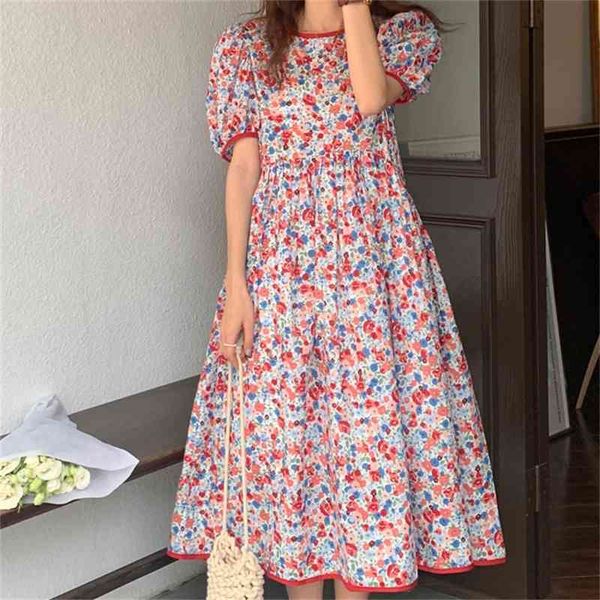 

casual dresses girls summer vintage party dress chic lady long 2021 retro puff sleeves sweet elegant femme vestidos wcm9, Black;gray