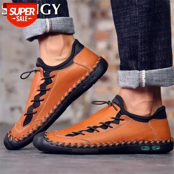 

men casual shoe flat pu leather soft bottom comfortable male loafers sewing waterproof elastic band outdoor shoe men zapatos #a71p