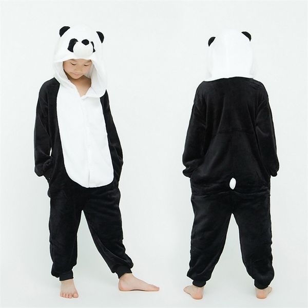 Panela 3D panda crianças pijamas dos desenhos animados conjuntos de inverno com capuz Ponto de animais crianças para meninos meninas sleepwear onesies 211130