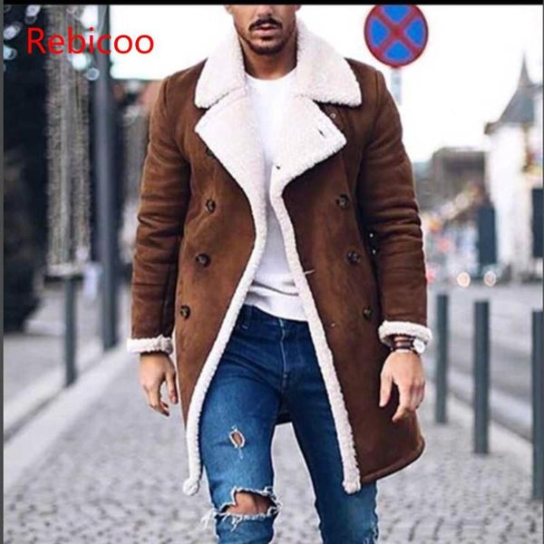 

men's wool & blends warm winter trench long outwear button smart overcoat coats waterproof windproof jacket, Black
