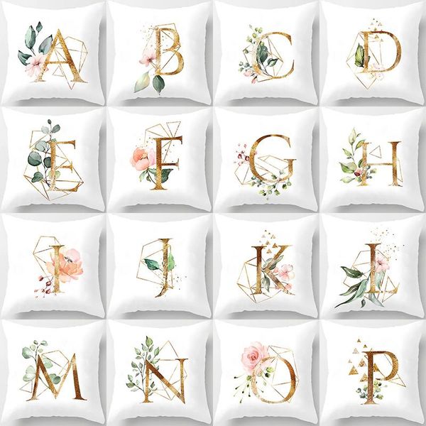 

cushion/decorative pillow 1pcs flower letter 45*45cm english alphabet white cushion cover polyester decoration cojines decorativos para sofa