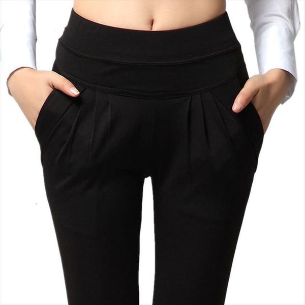 

high waist harem summer women pant plus size loose classic polyester solid black cargo 2 color, Black;white