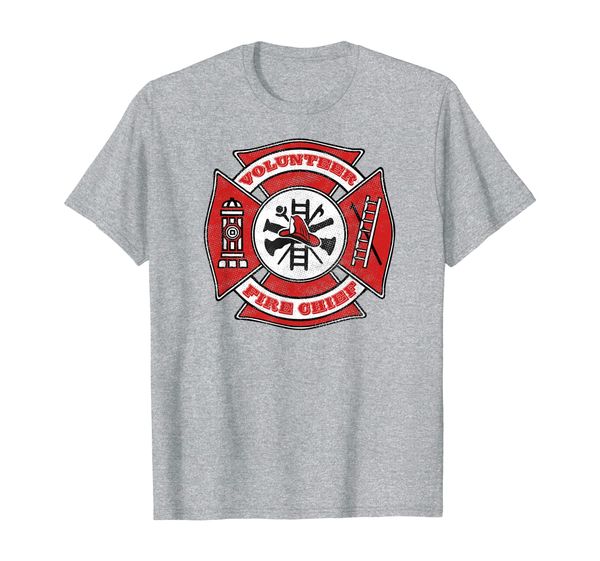

volunteer fire chief firefighter red maltese cross t-shirt, White;black