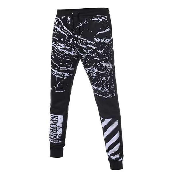 

men's pants casual trousers digital printing ink pattern fashion, Black