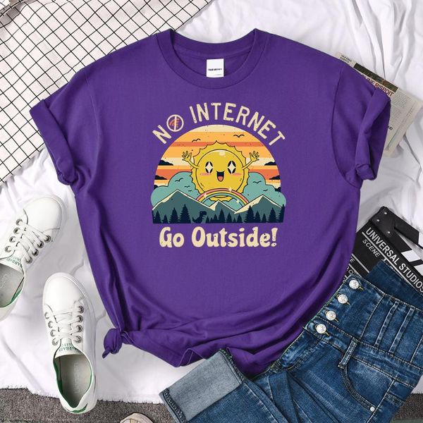 

women's t-shirt no internet go outside print womens harajuku oversize clothing vintage breathable t shirts vogue o-neck women tshirt, White