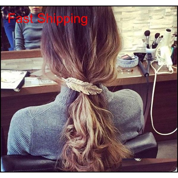 

korea new fashion metal feather hairpin hair clips satement hairpins hairwear accessories women j qyltxm new_dhbest, Silver