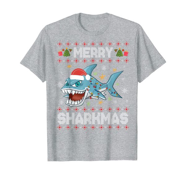 

shark with noel costume swimming around snow merry sharkmas t-shirt, White;black