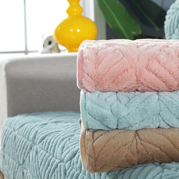 

chair covers sofa for living room solid color winter thick cushion plush fabric all-inclusive washable towel