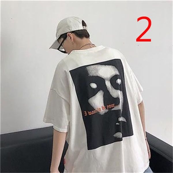 

2021 new spring and summer men's street loose print casual trend short-sleeved t-shirt bix9, White;black
