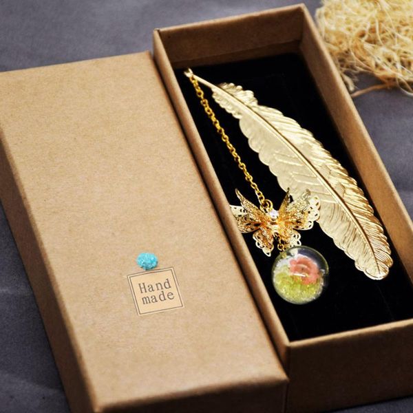 

metal feather bookmark 3d butterfly and glass beads pendant bookmarks with gift box gifts for readers book lovers packaging