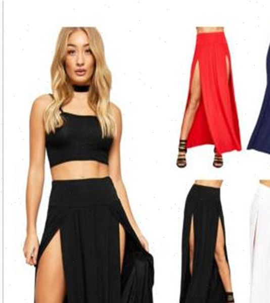 

2021 new arrival high waisted womens double slits summer solid long maxi skirt wholesale 51 valentines day gifts, Black