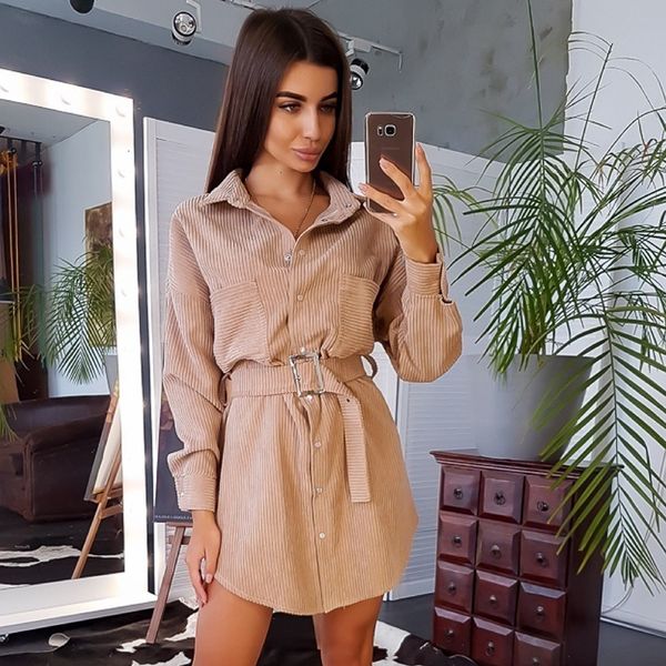 

2021 new women vintage front button sashes a-line party long sleeve turn down collar solid casual winter fashion 7g8g, Black;gray
