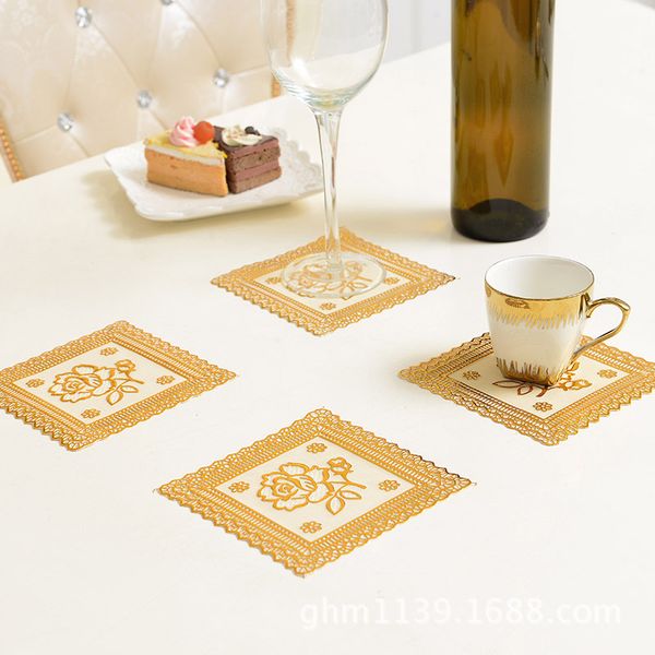 

12.5*12.5cm square pvc bronzing gold silver cup mat heat resistant mat cup coffee coaster bowl placemat