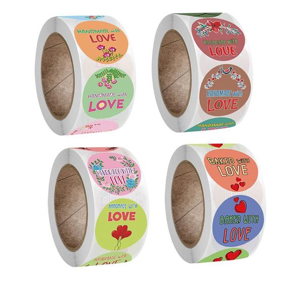 

gift wrap 1 inch sealing stickers 500pcs/roll handmade with love packaging birthday party wedding decoration