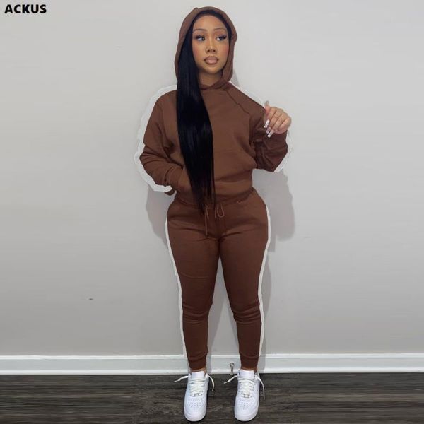 

women's two piece pants ackus women tracksuit patchwork hoodies + pencil 2 sets fashion outfits fitness sporty sweatsuit autumn, White
