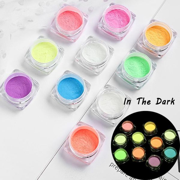 

nail glitter 1 box neon phosphor powder 10 colors dust luminous pigment fluorescent glitters glow in the dark, Silver;gold