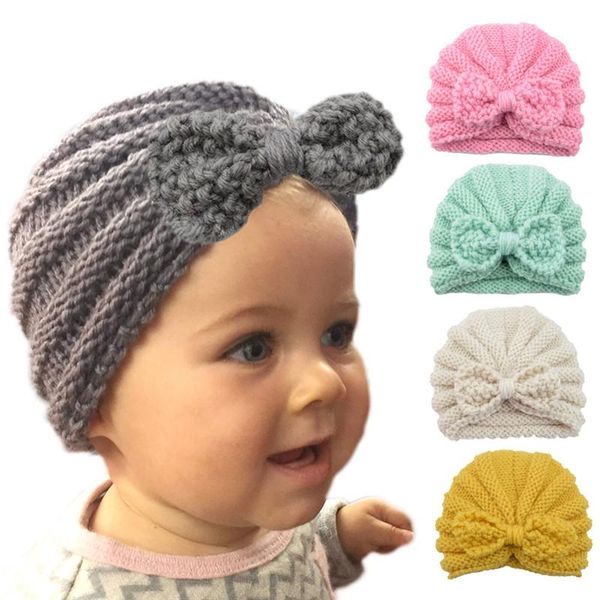 

caps & hats autumn winter warm baby kids beanies bandanas for girls crochet knitting wool brimless turban cap children outdoor warmer, Yellow
