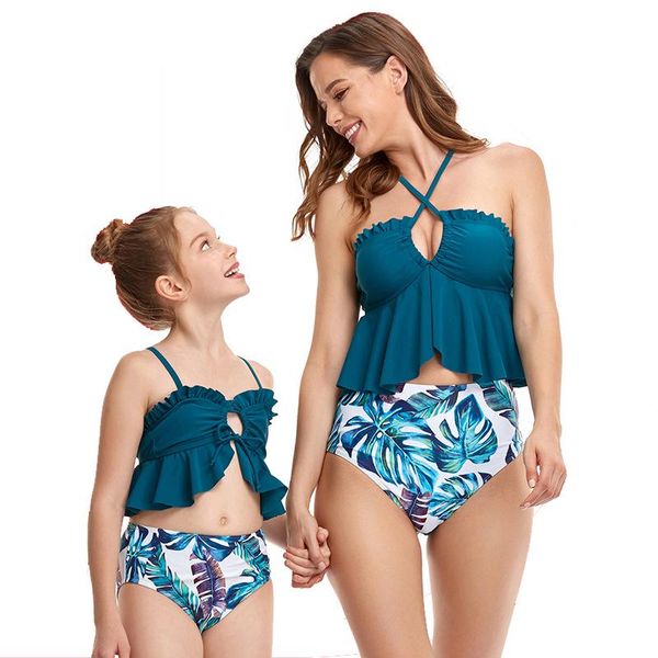 

one-piece suits high waist bikini bandage parent-child swimwear mother daughter swimsuit for girls family matching clothes children's