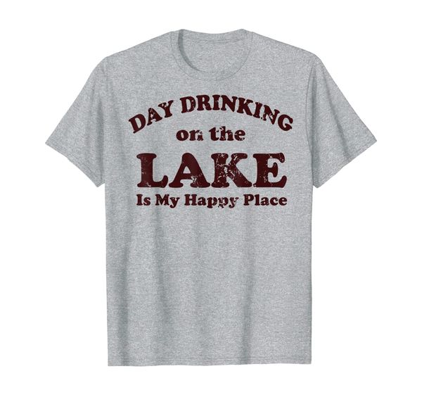 

day drinking on the lake is my happy place t-shirt, White;black
