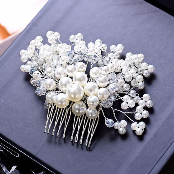 

hair clips & barrettes tangtang beaded combs high-end fashion bride's wedding jewelry headdress comb pearl accessories beauty pins sale, Golden;silver