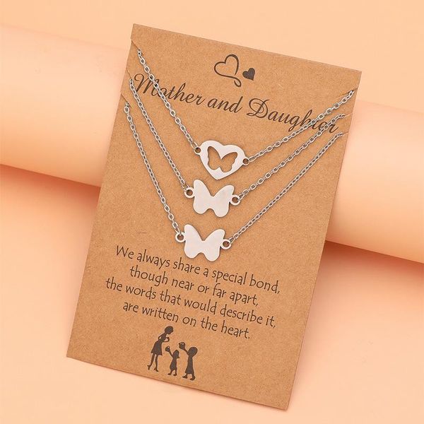 

pendant necklaces mother daughter hollow heart butterfly stainless steel necklace for women clavicle chain sun moon choker fashion jewelry, Silver