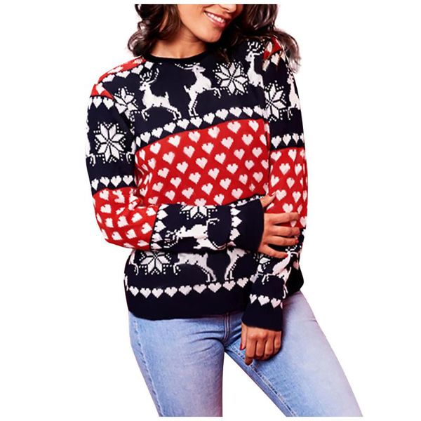 

women's t-shirt design winter warm womens christmas reindeer printed o-neck long sleeve sweatshirt fashion ladies sweater, White