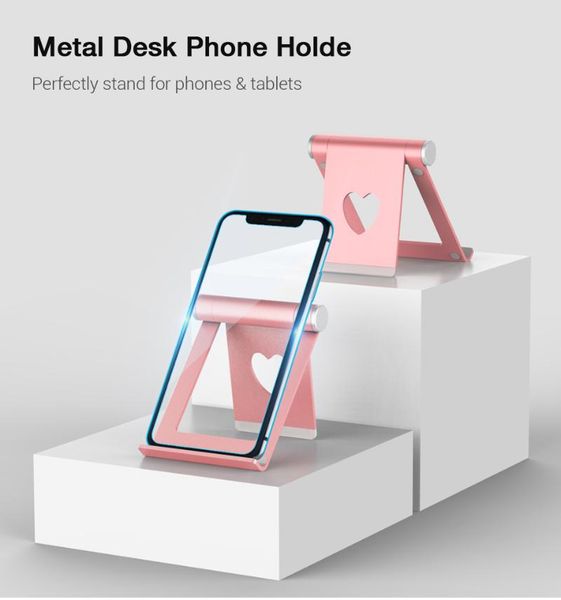 

cell phone mounts & holders 50pcs/lot alloy aluminum desk holder metal tablet stand adjustable desklove heart foldable supoort