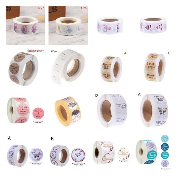 

gift wrap 500pcs/roll floral thank you sealing posted packaging label adhesive baking seal stickers cartoon decor 42 types