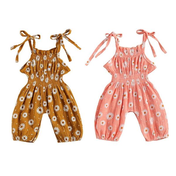 

jumpsuits born baby girls boys rompers sunflowers print strapless sleeveless belt elastic 0-18m, Blue