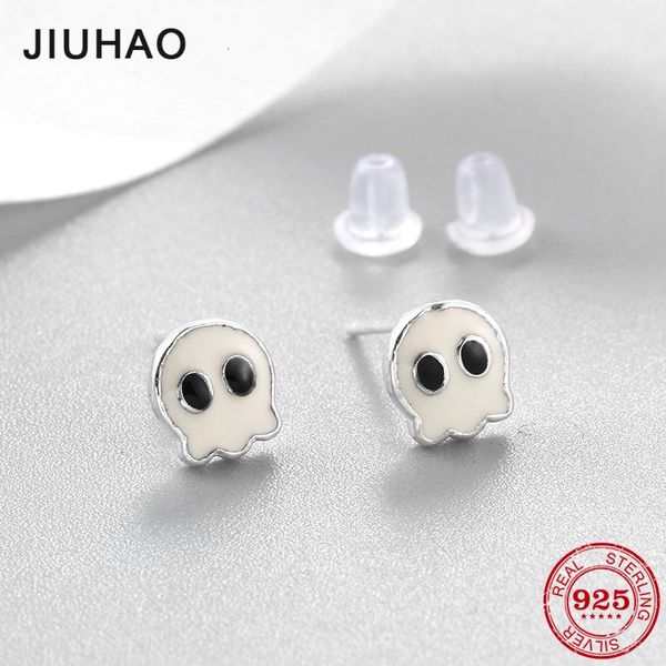 

stud 100% authentic 925 sterling silver white enamel cute little ghost studs earrings for women gift fashion earings luxury party, Golden;silver