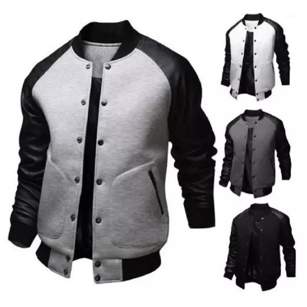 

men's jackets autumn winter -selling men's baseball jacket big pockets and leather sleeves casual sports stand-up collar, Black;brown