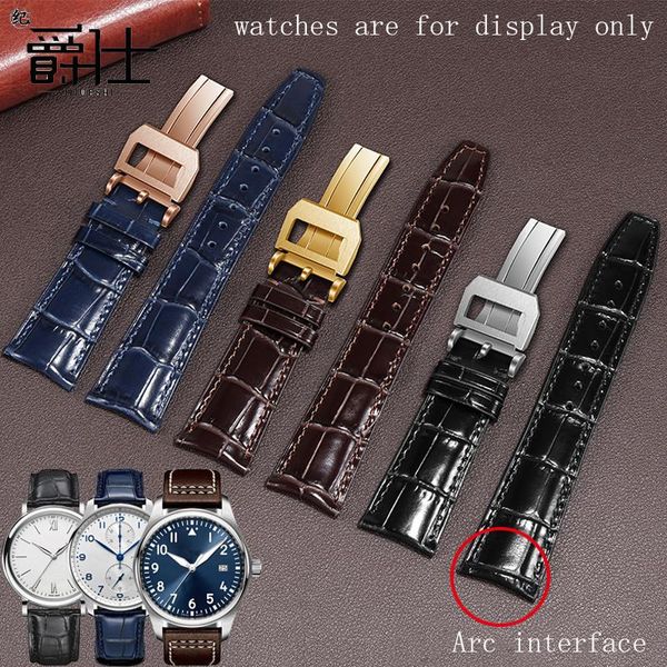 

watch bands 22mm cow leather watchband black blue brown wristband arc interface replacement strap for men's accessories, Black;brown