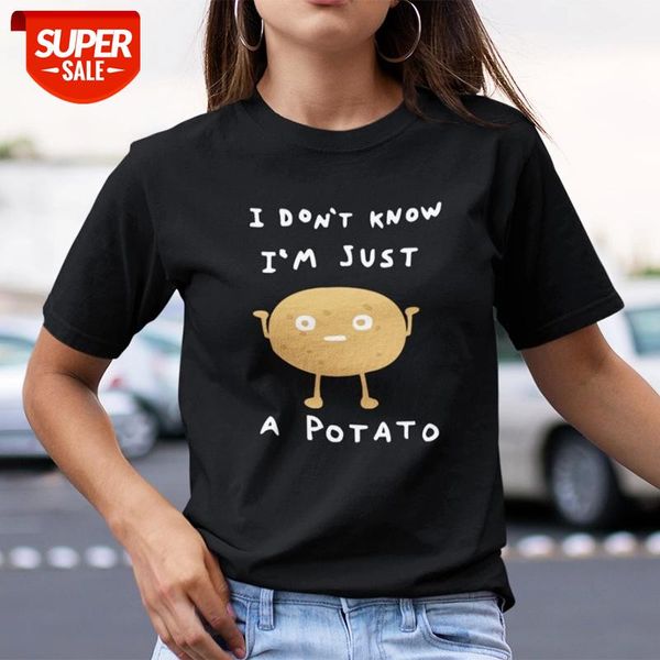 

2019 Cartoon T Shirt Kawaii Funny Potato Tops I Don't Know Humor Girl O-neck Shirt Soft Cotton Short Sleeve Breathable Tee #yX0D, White