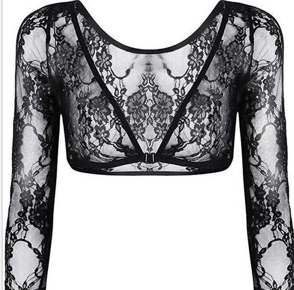 

womens lace sheer seamless arm shaper long sleeve crop t-shirts drop shipping good quality, White