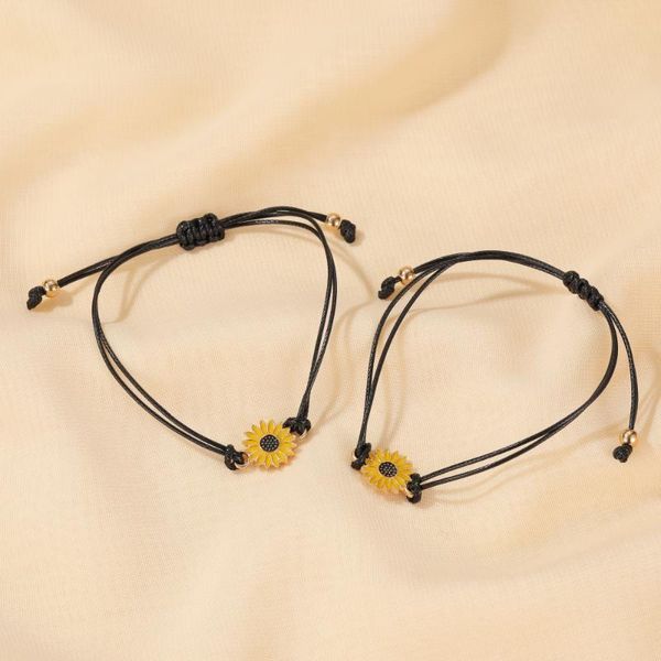 

charm bracelets fashion women couple adjustable wax cotton cord chrysanthemum sunflower lucky daisy girls set jewelry gift summer, Golden;silver