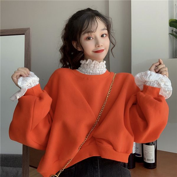 

2021 new designer chic veet thick cropped sweatshirt women autumn winter long sleeve hoodies pullovers casual student sweatshirts rmze, Black