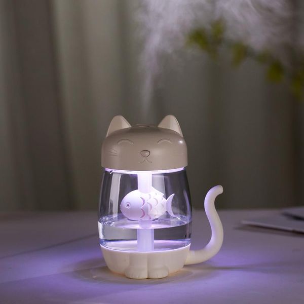 

cat air humidifier with color led light ultraso adorable cat eat fish humidificador usb aroma diffuser fogger for office home