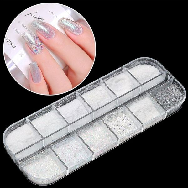 

nail glitter 12grids winter sugar powder white coating shinning snowflake diy manicure pigment art decor, Silver;gold