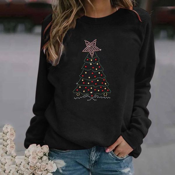 

women's hoodies & sweatshirts basic for women streetwear female spring autumn fix rhinestone casual crewneck sweatshirt hip hop sudader, Black