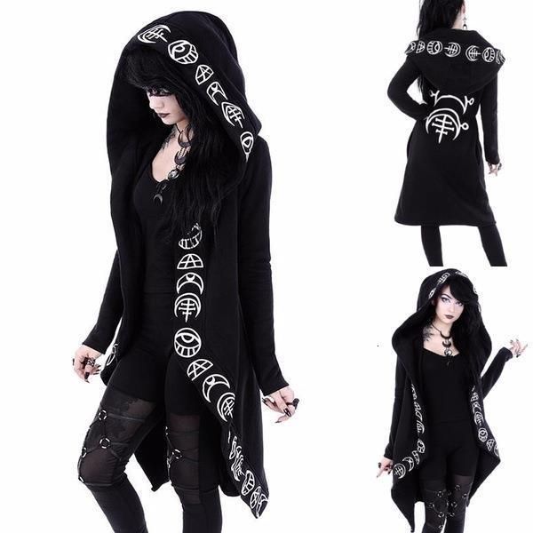 

punk gothic women long hoodie casual hoodies sweatshirt women long sleeve streetwear harajuku hoodie oversized jacket coat, Black