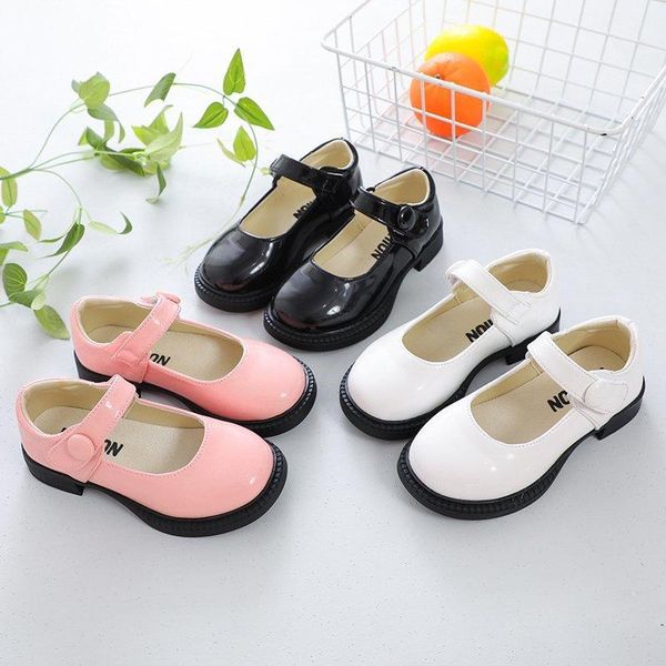 

2021 girl' fashion dance party dress spring flat elegant shoes for kids leather shoes princess children 3 7 8 9 11 year, Black;grey