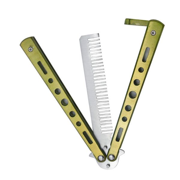 

hair brushes professional salon stainless steel folding practice training comb trainer for beginner (grass green), Silver