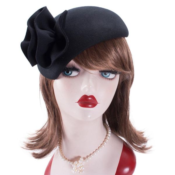 

2021 new teardrop womens british style wool felt fascinator with flowers tam beret casque cocktail hat a566 sdml, Blue;gray
