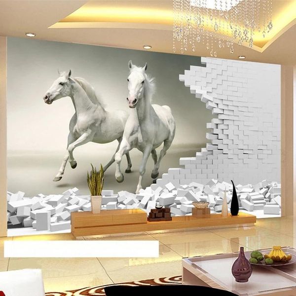 

wallpapers custom self adhesive wallpaper 3d stereoscopic white horse brick wall art mural living room bedroom background papel de parede