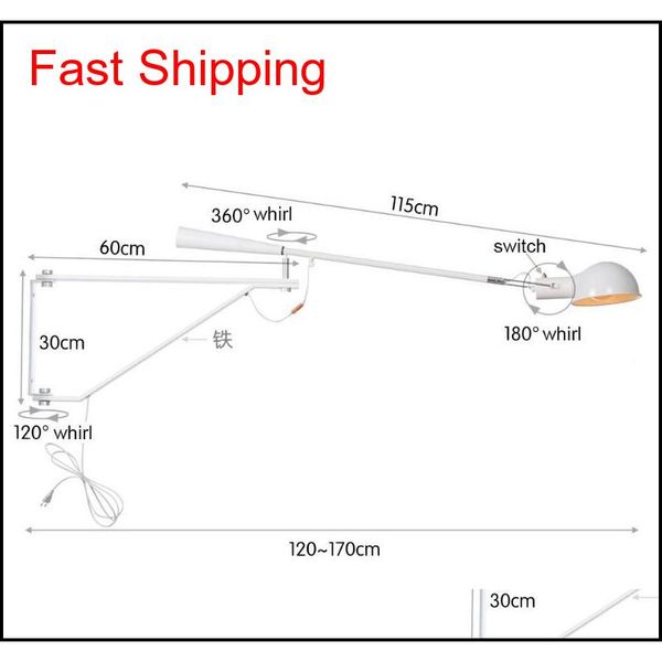 

led wall lamp light long swing arm black white lights for home adjustable modern industrial sconce vin qylluh dh_seller2010
