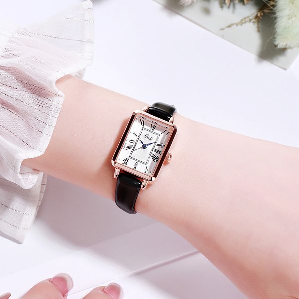 

gedi student square small simple and versatile women's quartz waterproof watch women, Slivery;brown