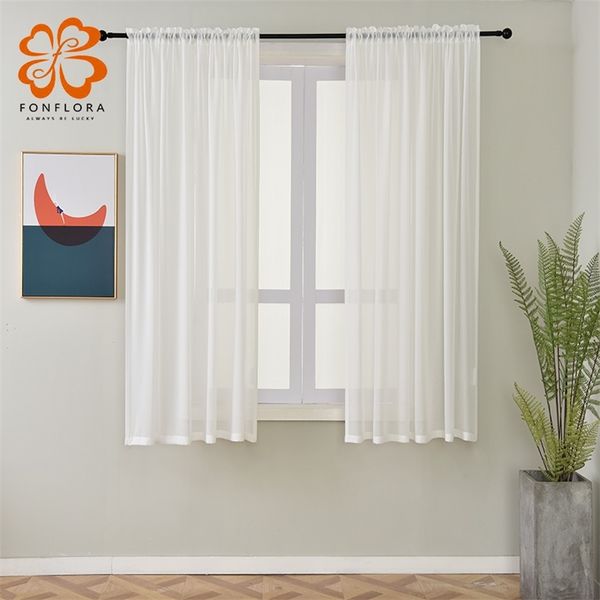 Branco sólido sheer cortina para a janela da sala de estar tule curto voile quarto organza transparente decoração cozinha cortinas cortinas 210913