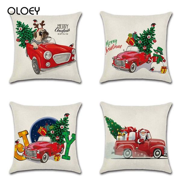 

pillow case cute cartoon pattern merry christmas tree animal dog print throw office chair 45x45cm..