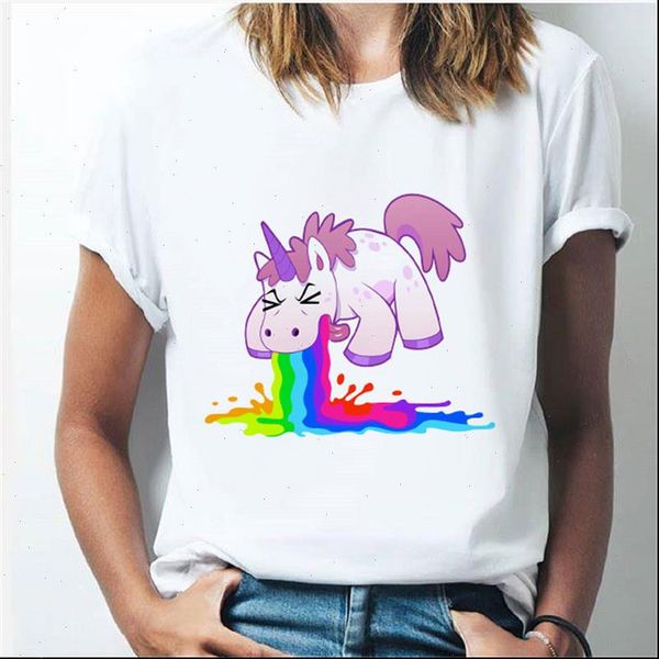 

rainbow unicorn printed ladies t shirt women harajuku casual t shirt fashion graphic female tshirt cute casual, White